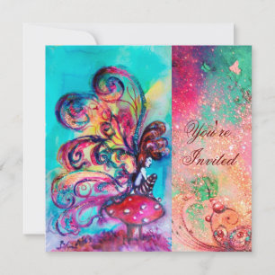 SMALL ELF OF MUSHROOMS ,pink green blue sparkle Invitation