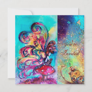 SMALL ELF OF MUSHROOMS ,pink green blue sparkle Invitation