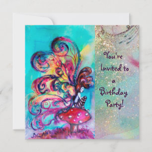 SMALL ELF OF MUSHROOMS ,pink yellow blue sparkle Invitation