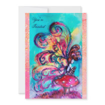 SMALL ELF OF MUSHROOMS ,pink yellow blue sparkle Invitation