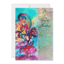SMALL ELF OF MUSHROOMS ,pink yellow blue sparkle Invitation