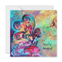 SMALL ELF OF MUSHROOMS ,pink yellow blue sparkle Invitation