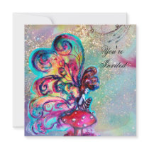 SMALL ELF OF MUSHROOMS ,pink yellow blue sparkle Invitation