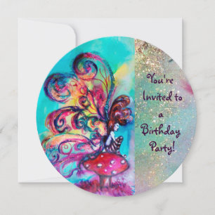 SMALL ELF OF MUSHROOMS ,pink yellow blue sparkle Invitation