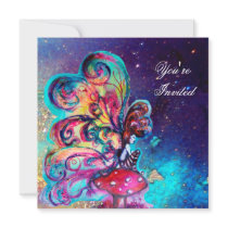 SMALL ELF OF MUSHROOMS ,pink yellow blue sparkle Invitation