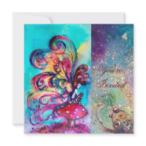 SMALL ELF OF MUSHROOMS ,pink yellow blue sparkle Invitation