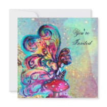 SMALL ELF OF MUSHROOMS ,pink yellow blue sparkle Invitation