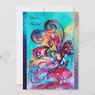 SMALL ELF OF MUSHROOMS ,purple yellow blue sparkle Invitation