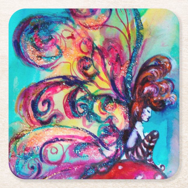 SMALL ELF OF MUSHROOMS SQUARE PAPER COASTER (Front)