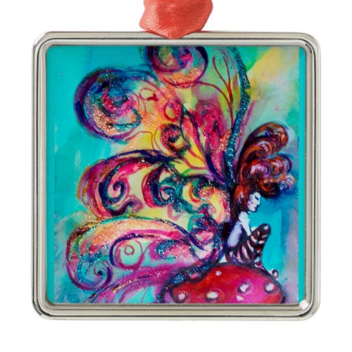 SMALL ELF OF MUSHROOMS VIBRANT RUBY METAL ORNAMENT