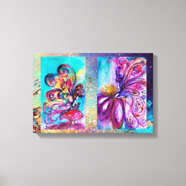 SMALL ELF & WHIMSICAL CUTE FAIRY IN PINK AND GOLD CANVAS PRINT (Front)