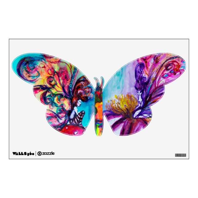 SMALL ELF & WHIMSICAL CUTE FAIRY IN PINK AND GOLD WALL STICKER (Front)