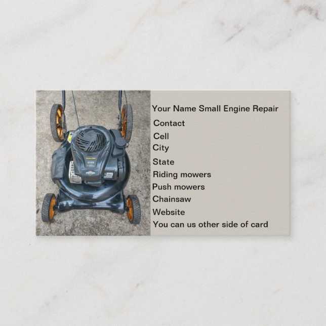 Small engine lawn mower repair business card (Front)