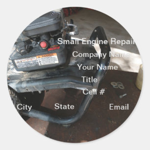 small engine repair business classic round sticker