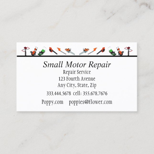 Small Engine Repair Custom Business Cards (Front)