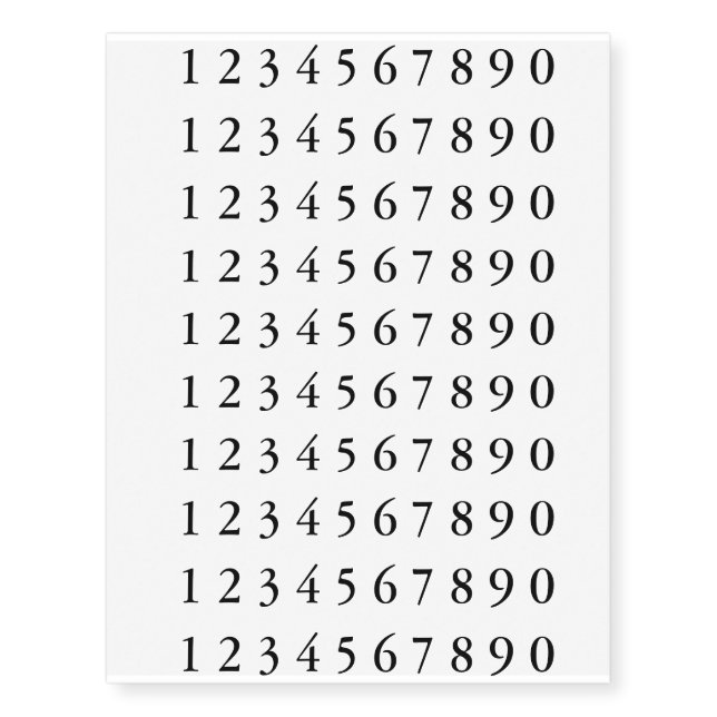 Small Face Numbers temporary tattoos (Front)