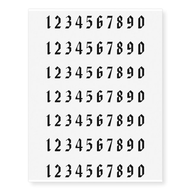 Small Face Numbers temporary tattoos (Front)