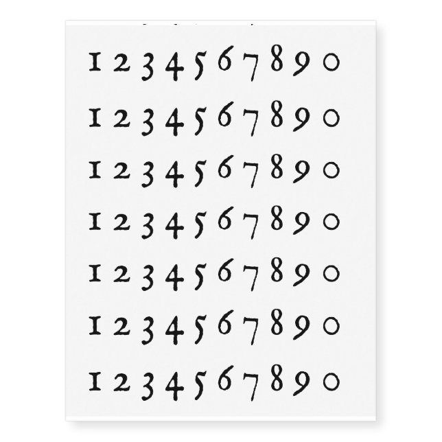 Small Face Numbers temporary tattoos (Front)