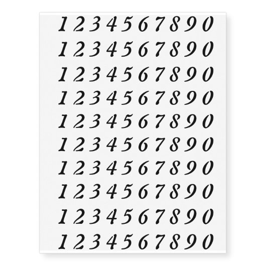 Small Face Numbers temporary tattoos (Front)