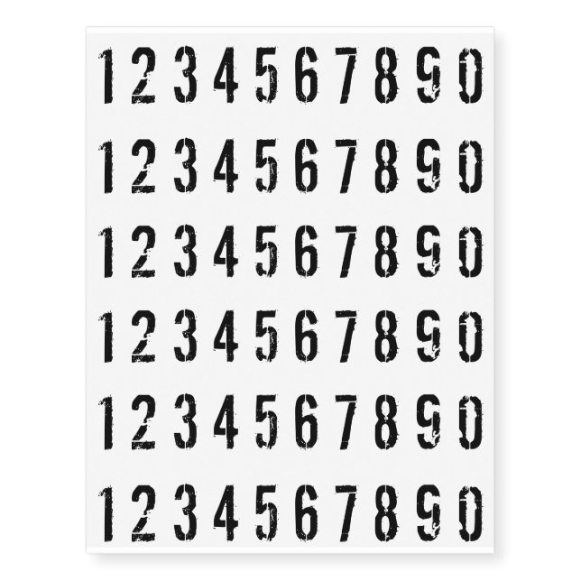 Small Face Numbers temporary tattoos (Front)