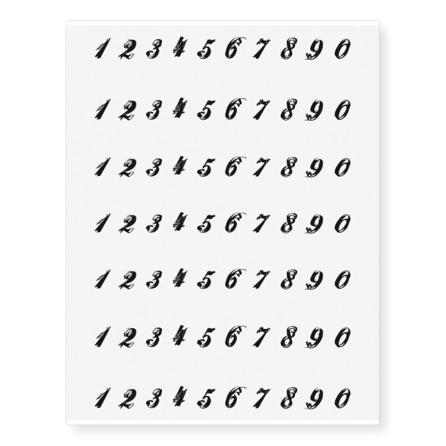 Small Face Numbers temporary tattoos (Front)