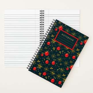 Small Festive Christmas Notebook - Red Ornaments