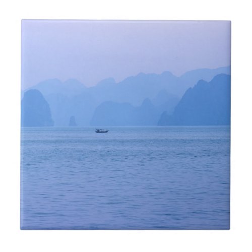 Small fishing boat in Ha Long Bay _ Vietnam Asia Ceramic Tile