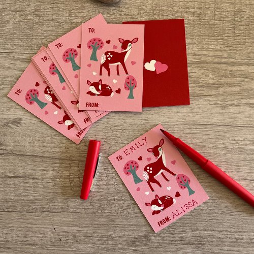 Small Flat Valentines Day Card with Cute Deer