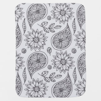 small floral & leaf motifs, all set light gray baby blanket