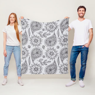 small floral & leaf motifs, all set light gray fleece blanket