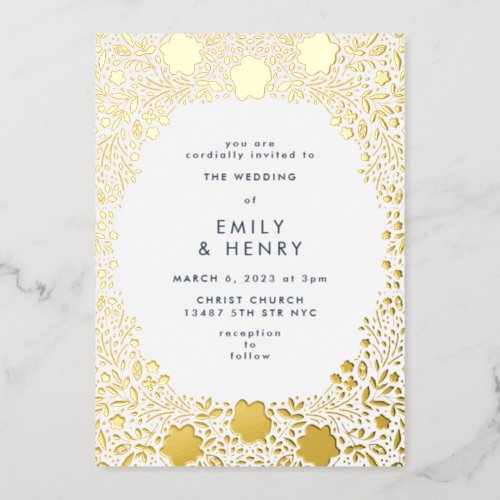 Small Floral Pressed Gold Wedding Foil Invitation