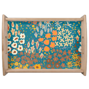 Small flower doodle, colorful floral pattern. serving tray