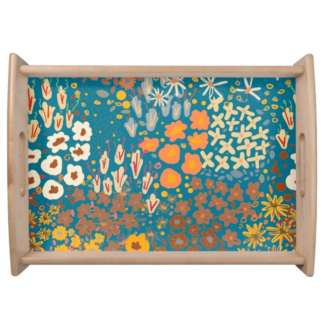 Small flower doodle, colorful floral pattern. serving tray (Front)