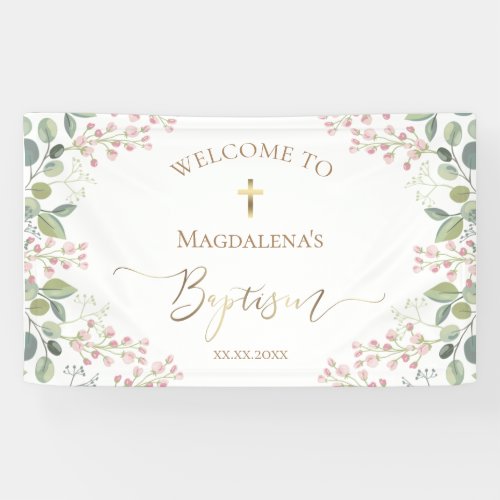 small flowers and faux gold foil Baptism Banner