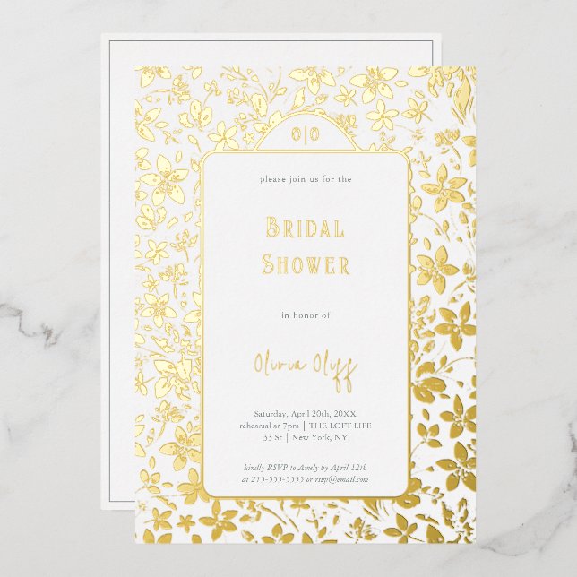 Small Flowers Bridal Shower Foil Invitation (Front/Back)