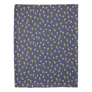 Small Flowers in Cream and Yellow on Navy Blue Duvet Cover