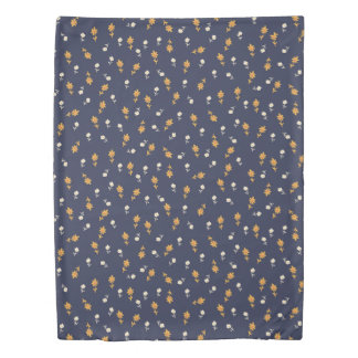 Small Flowers in Cream and Yellow on Navy Blue Duvet Cover