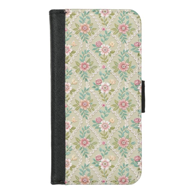 Small Flowers Lace Texture Pattern iPhone Wallet Case (Front)