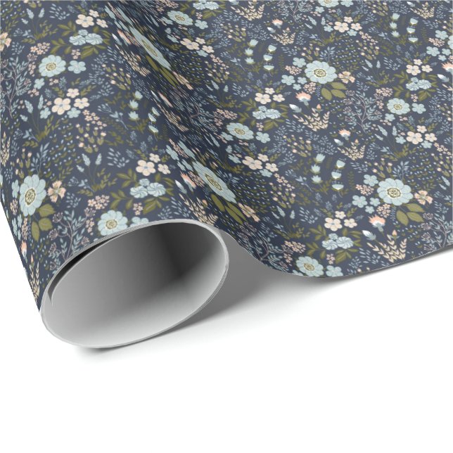 small flowers on navy blue background wrapping paper (Roll Corner)