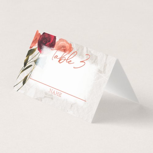 Small Folded Peach Red Roses Folded Wedding Table Business Card