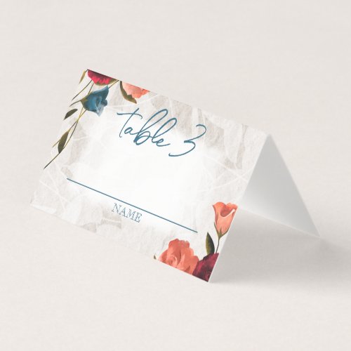 Small Folded Teal Red Peach Wedding Table Business Card