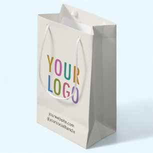 Small Gift Bag Custom Company Logo 8.5 inch Ecru