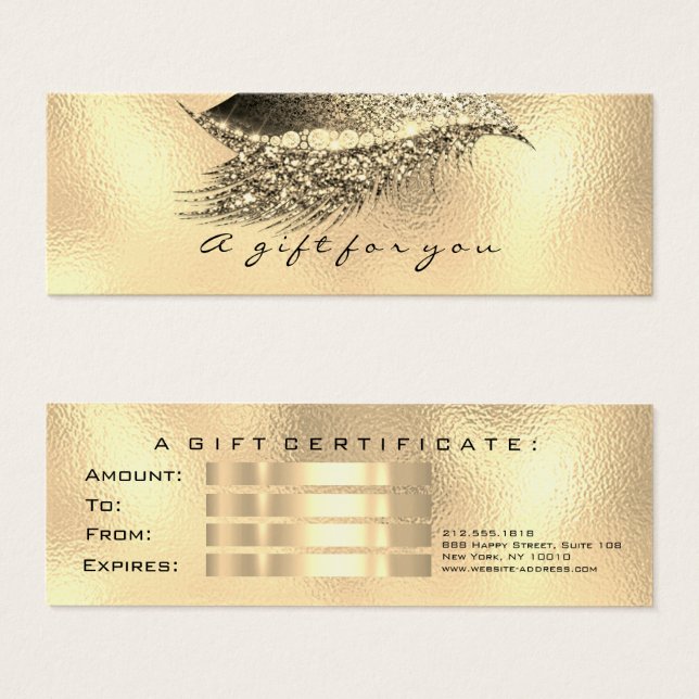 Small Gift Certificate Glitter Lash Gold Metal Lux (Front & Back)