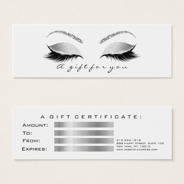 Small Gift Certificate Gray White Lashes Makeup (Front & Back)