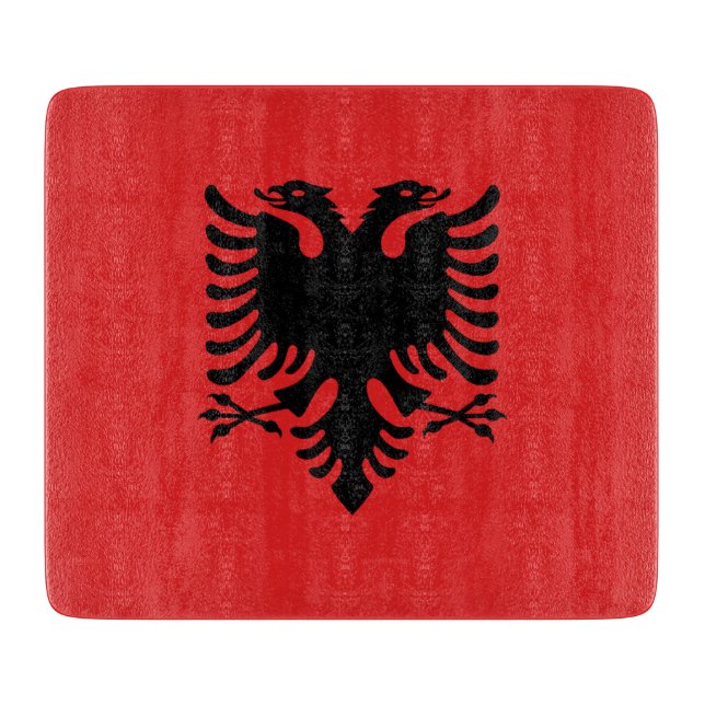 Small glass cutting board- flag of Albania Board (Front)