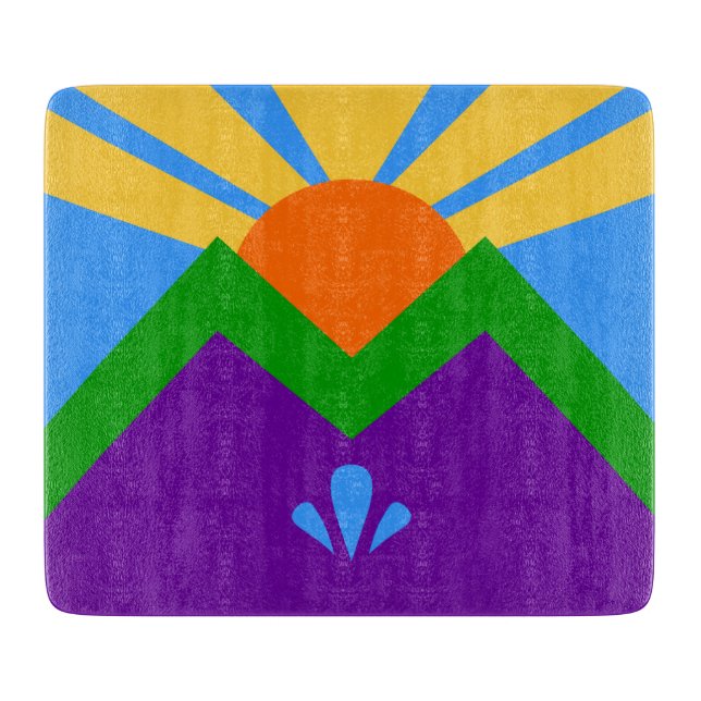 Small glass cutting board, flag of Manitou Springs Board (Front)