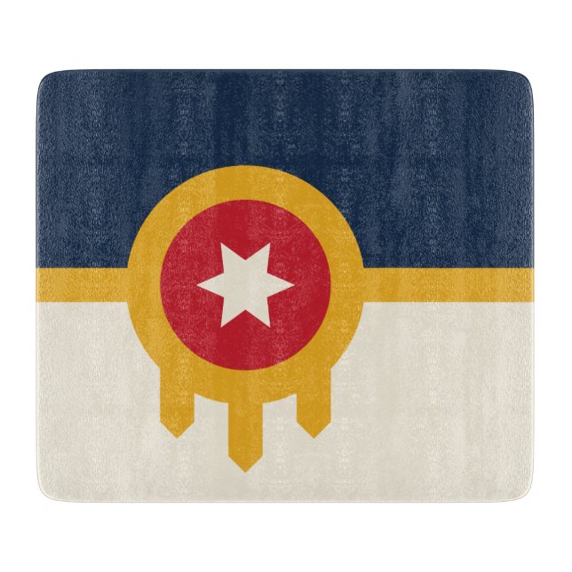 Small glass cutting board, flag of Tulsa, Oklahoma Board (Front)