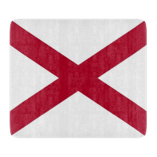 Small glass cutting board with flag of Alabama