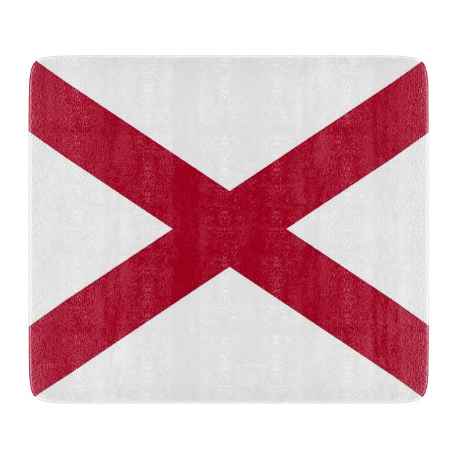 Small glass cutting board with flag of Alabama (Front)
