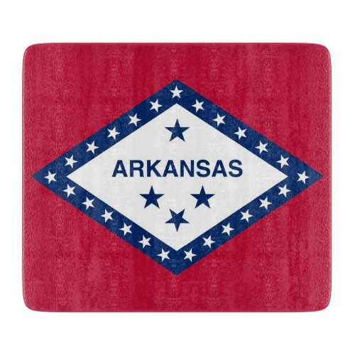 Small glass cutting board with flag of Arkansas